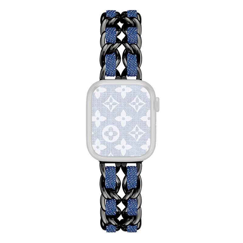 

Watch Strap for Apple Watch Series 10 42mm/9 8 7 41mm/SE (2023) SE (2022) SE 6 5 4 40mm/3 2 1 38mm Chain Style Watch Band Black Light Denim