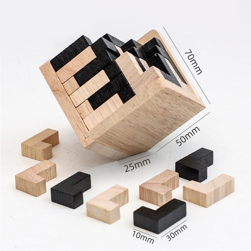 L-Shape Jigsaw Logic Puzzle Cube Wooden Brain Teaser for Adults Kids IQ Challenge Intellectual Gifts Eductional Toys