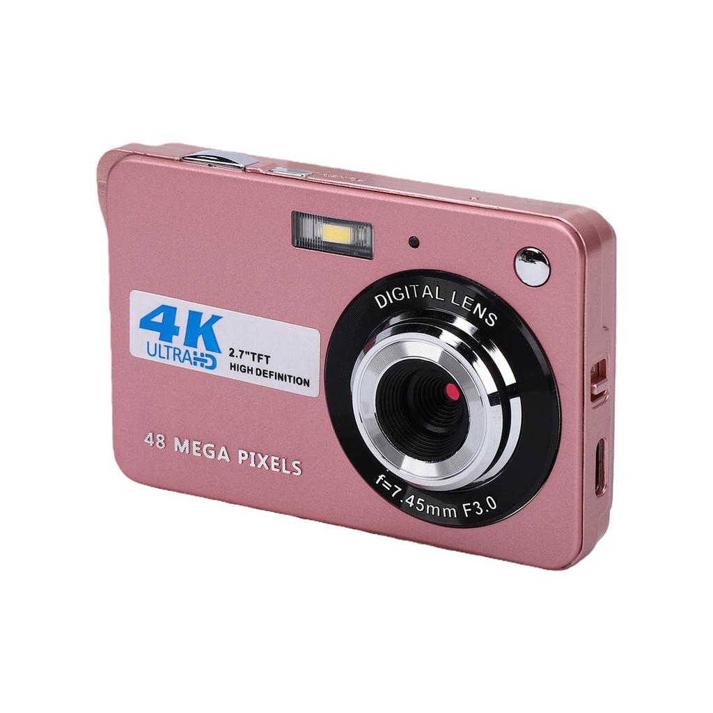 Digital Camera 4K 8X Zoom 48MP Pink Vlog Camera 2.7in Screen Video Camera Simple Camera for Travel Family Photography