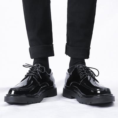 Men's Shoes Glossy Leather Shoes Men's Casual Shoes Young Men's Suit Leather Shoes Black Round Head Leather Shoes Trendy Shoes