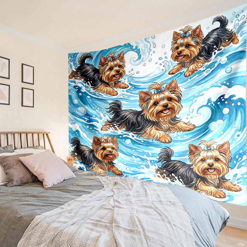 Cherry Blossom Yorkie Tapestry Room Decoration Wall Hanging for Living Room Bedroom, dormitory, Birthday and Christmas gifts