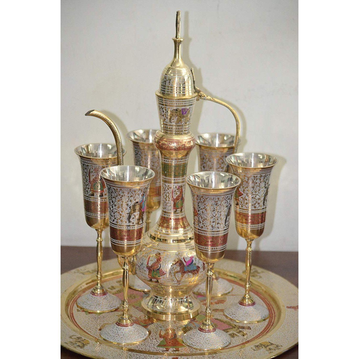 

Набор из 6 металлических латунных бокалов для вина ручной работы с гравировкой Наккаши Коллекционное искусство (Разноцветный)