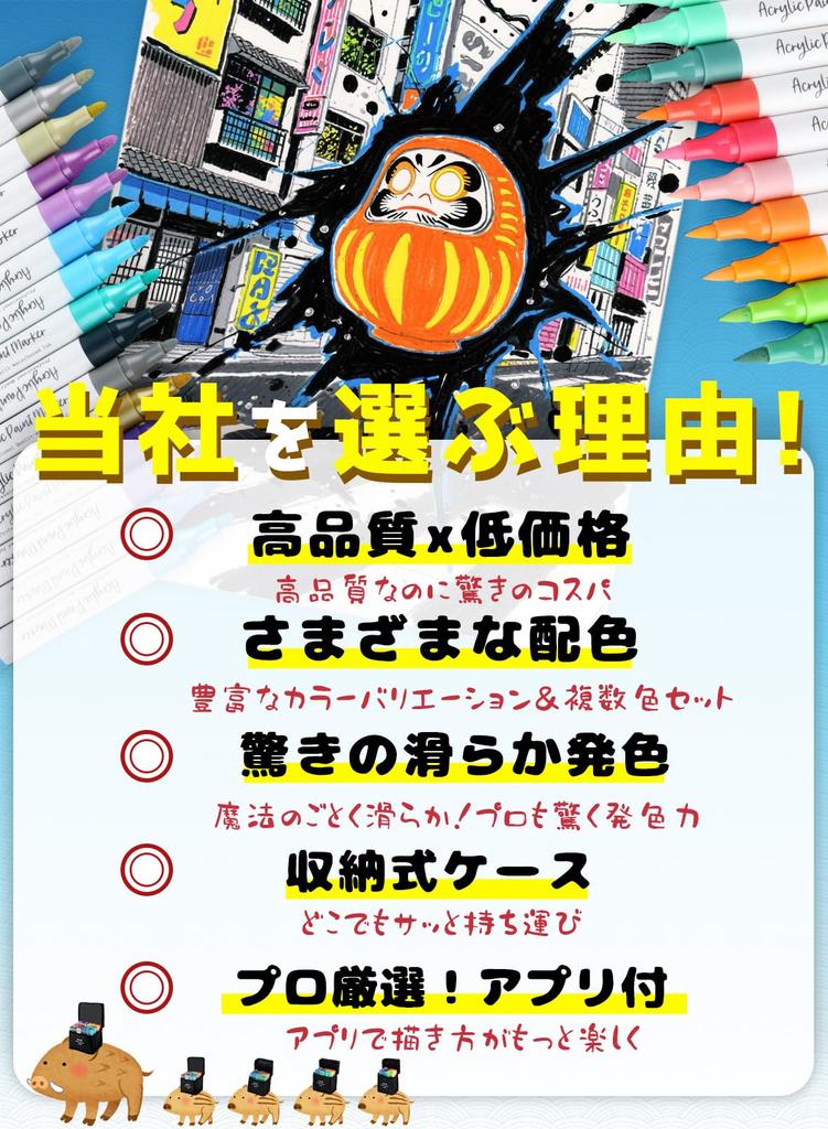 Acrylic Marker Pens with Free for Writing On and Perfect for Handmade Art and Gifts 60-Color Set, Water-Based App, Non-Toxic, Waterproof,