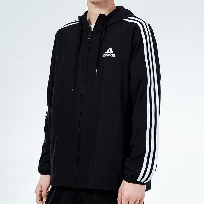 adidas Men's 3-Stripes Wb Hooded Windbreaker Jacket Black GV5256