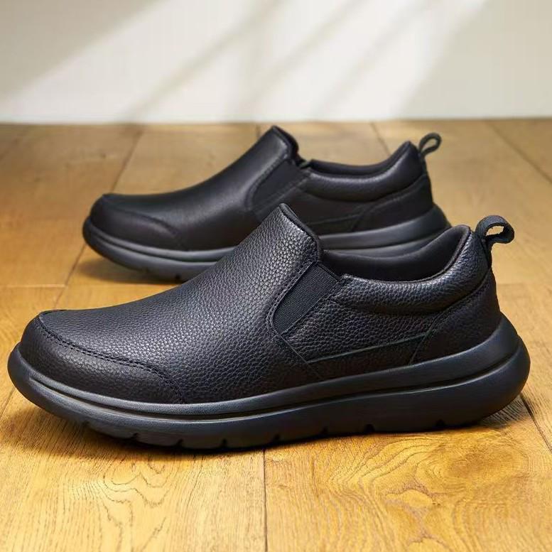 Men's Large Size Casual Black Leather Shoes - Lace-up & Slip-on Options, Trendy PU Work Shoes.