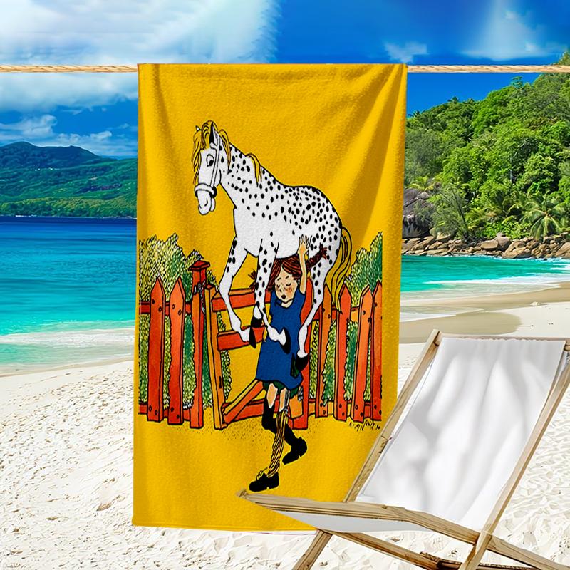 Serviette de plage à motifs Pippi Longstocking - douce, absorbante, séchage rapide, lavable en machine - parfaite pour la natation, le camping, la plage