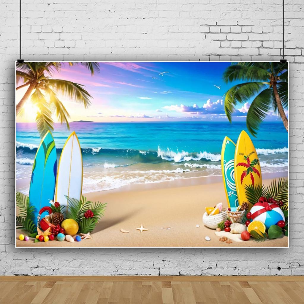 Summer Beach Hawaiian Background Tropical Floral Surfboard Aloha Sea Birthday Holiday Party Decoration Banner Photography Props