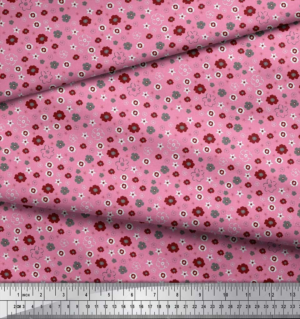 Soimoi Purple Japan Crepe Satin Fabric Flower Artistic Decor Fabric Printed Metre 42 Inch