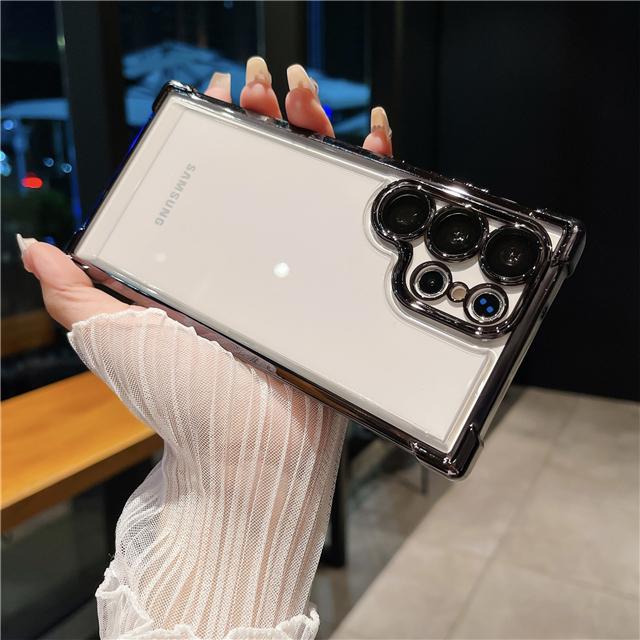 For Samsung Galaxy S25 Ultra Luxury Transparent Plating Frame Phone Case For Samsung S22 S23 S24 Plus A15 A55 Protective Cover