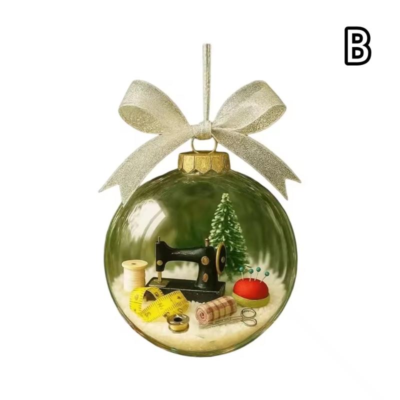 Sewing Machine Design Mini Snow Globe Christmas Ornament for Indoor Wall Door Fireplace.