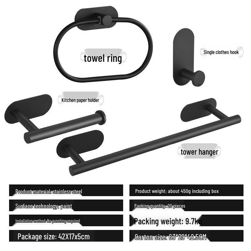 Edelstahl Stanzfreies Badezimmer Handtuch- & Papierregal Set mit Haken & Ringen