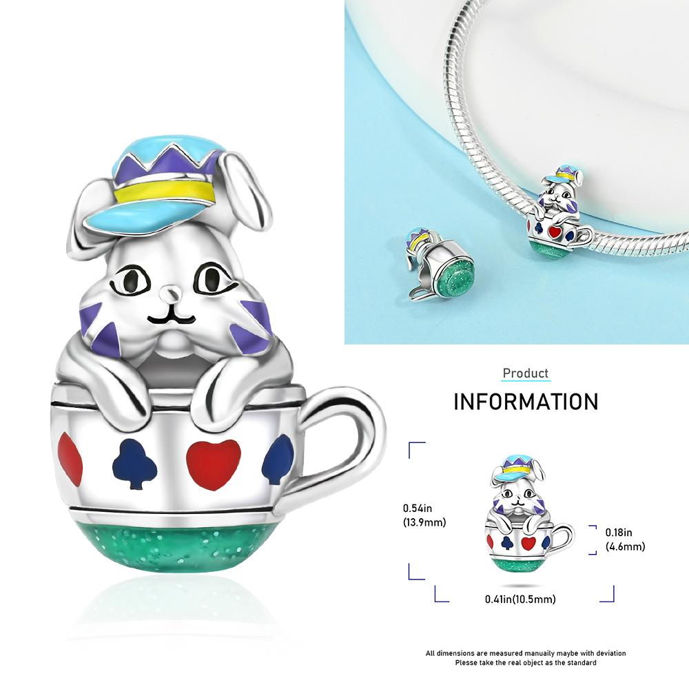 Green Series 925 Sterling copper Beer Bucket&Tea Cup Rabbit&Leaves&Butterfly Beads Charm Fit DIY Bracelet Forest Style Jewel