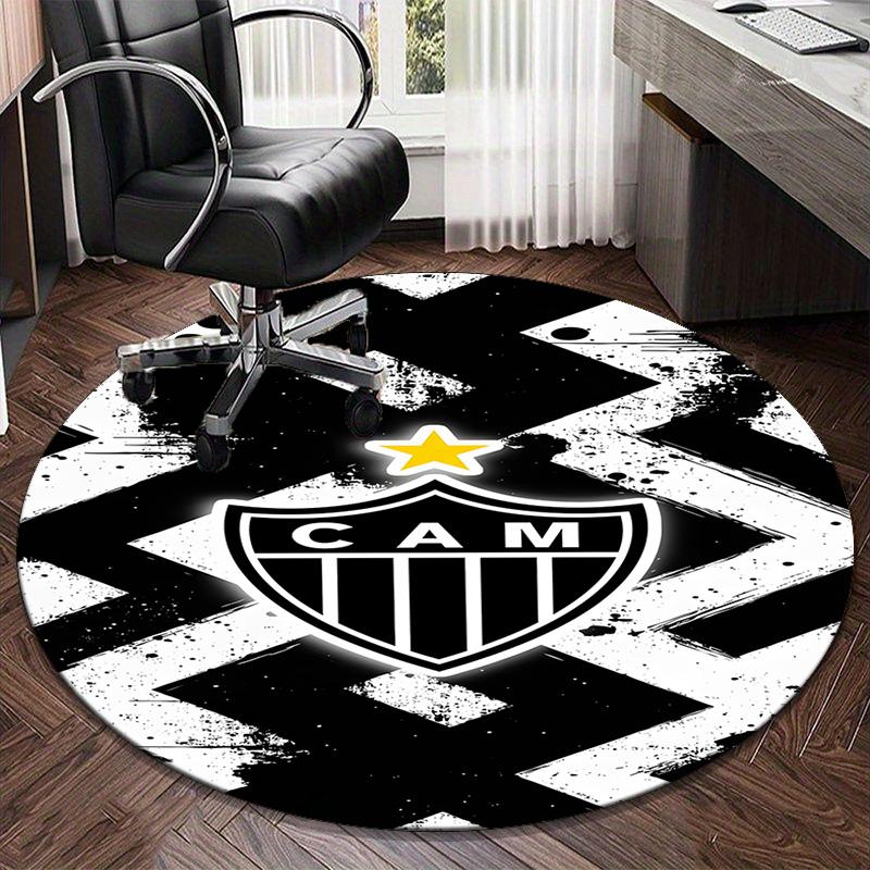 1PC round rug Black And White Stripes With Shield Printed Round Area Rug ,Rug For Home Office, Round Chair Rug,Carpet Fan gifts Christmas gift