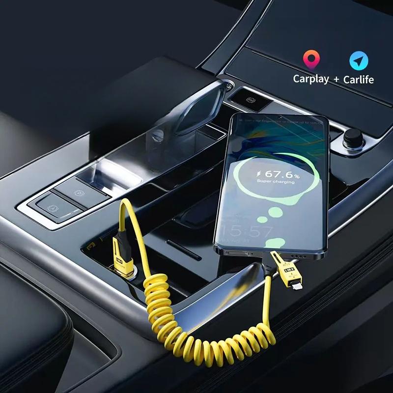 

Кабель для быстрой зарядки USB C 4 в 1, пружинный короткий зарядный кабель, кабель для передачи данных для телефонов, ноутбуков, планшетов, зарядный кабель PD 65 Вт 100cm