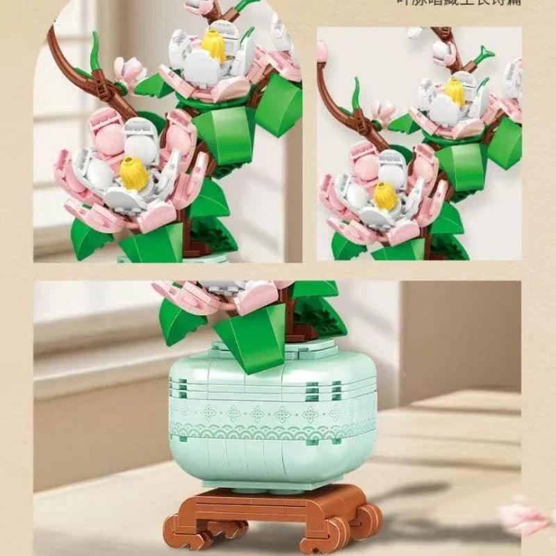 MOC Building Blocks Lucky Bamboo Orchid Artificial Flowers Bonsai Potted Plants Creative Home Decor Brick Toy Romantic Gift