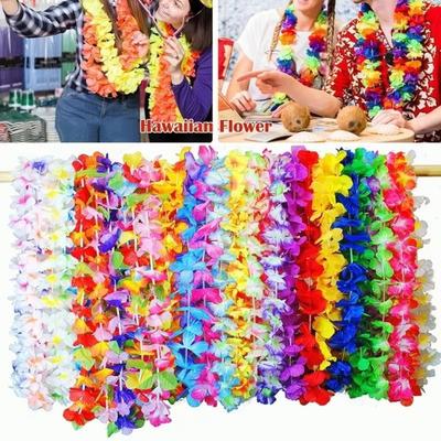 10Pcs Vibrant Hawaiian Leis Colorful Faux Flower Garland Necklace  Wedding Celebration