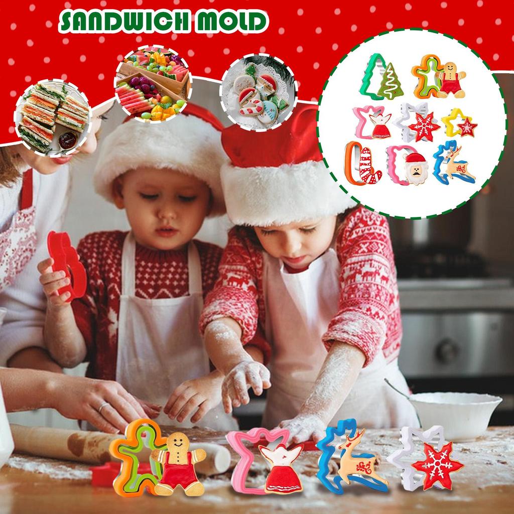 Cookie Cutter Set 8 Pieces Kitchen Dessert Mold Stainless Steel Snowflake Tree Gingerbread Deer Santa Claus Bread Cutter For