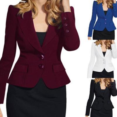 Women's Spring and Autumn Solid Color Simple Slim Suit Jacket Long Sleeve Suit Collar Commuter Jacket