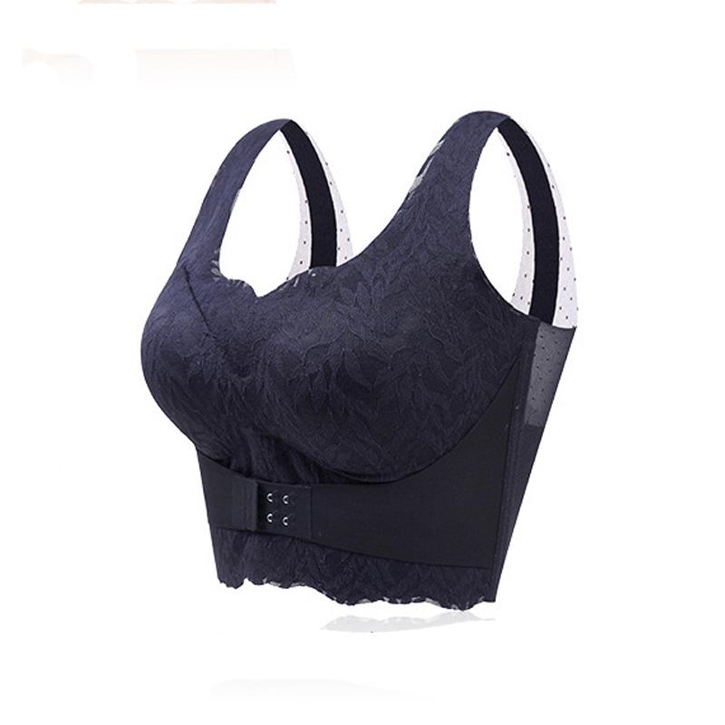 

Безшовна спортивна нижня білизна з повною чашкою, що регулюється передньою пряжкою, тонкий жіночий бюстгальтер зі збором, що не провисає, великого розміру 105C чорний