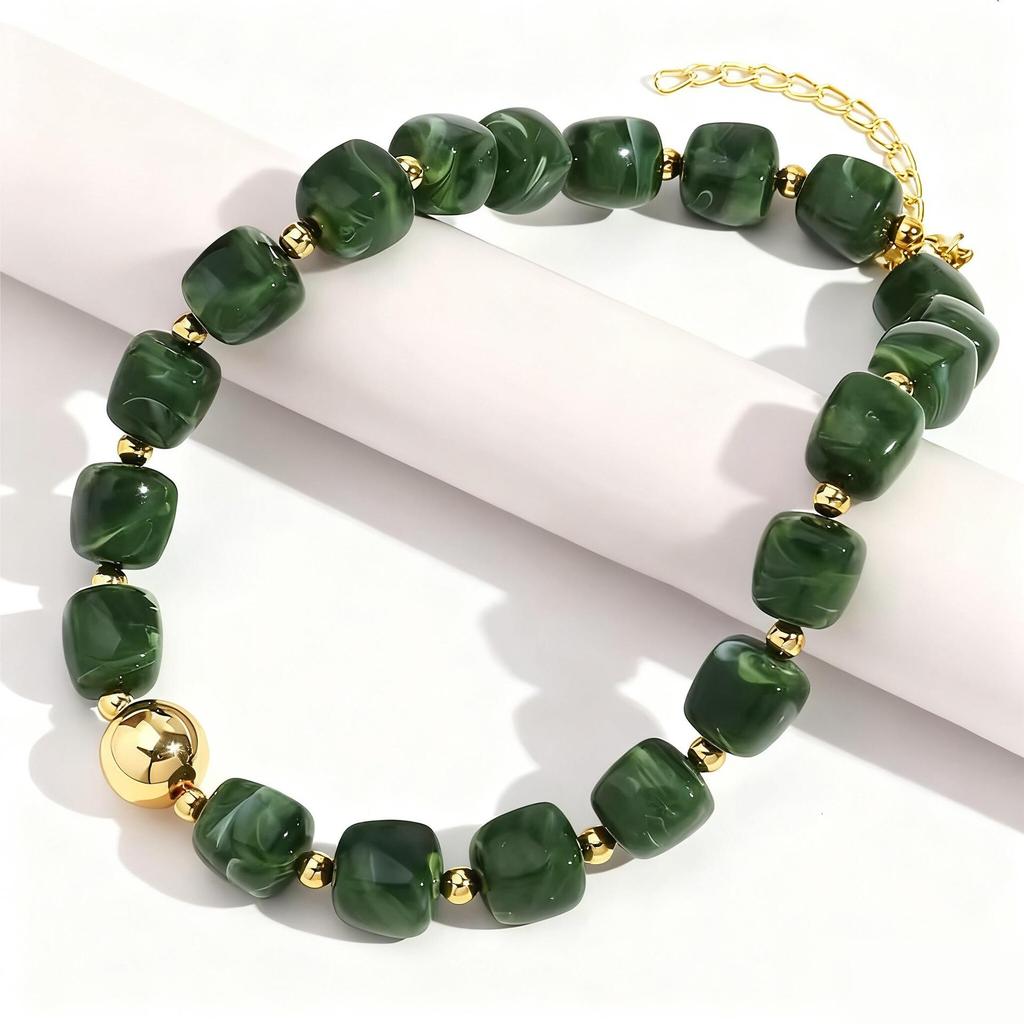 Acrylic Square Beads Chain Necklace Bangle Handmade Irregular Stone Shape Beaded Bracelet Choker Retro Jewelry Gifts