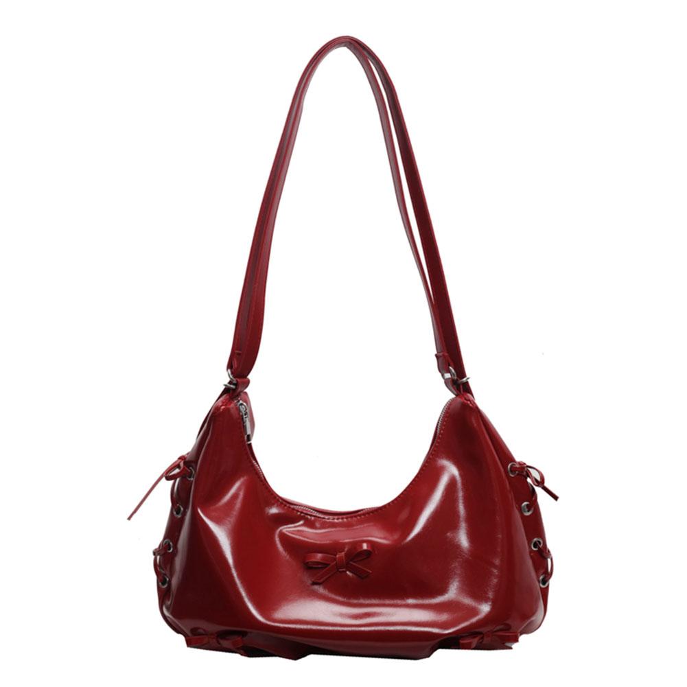 PU Leather Women Crossbody Bag Bowknot Crescent Bag Adjustable Shoulder Strap Backpack Zipper Handbag for Travel Shopping