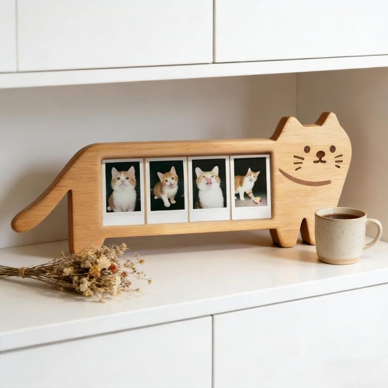 Cadre Photo en Forme de Chats, Cadre Photo Élégant en Bois pour Affichage sur Table, Cadre Photo Mini Chat Ornement Objets de Collection