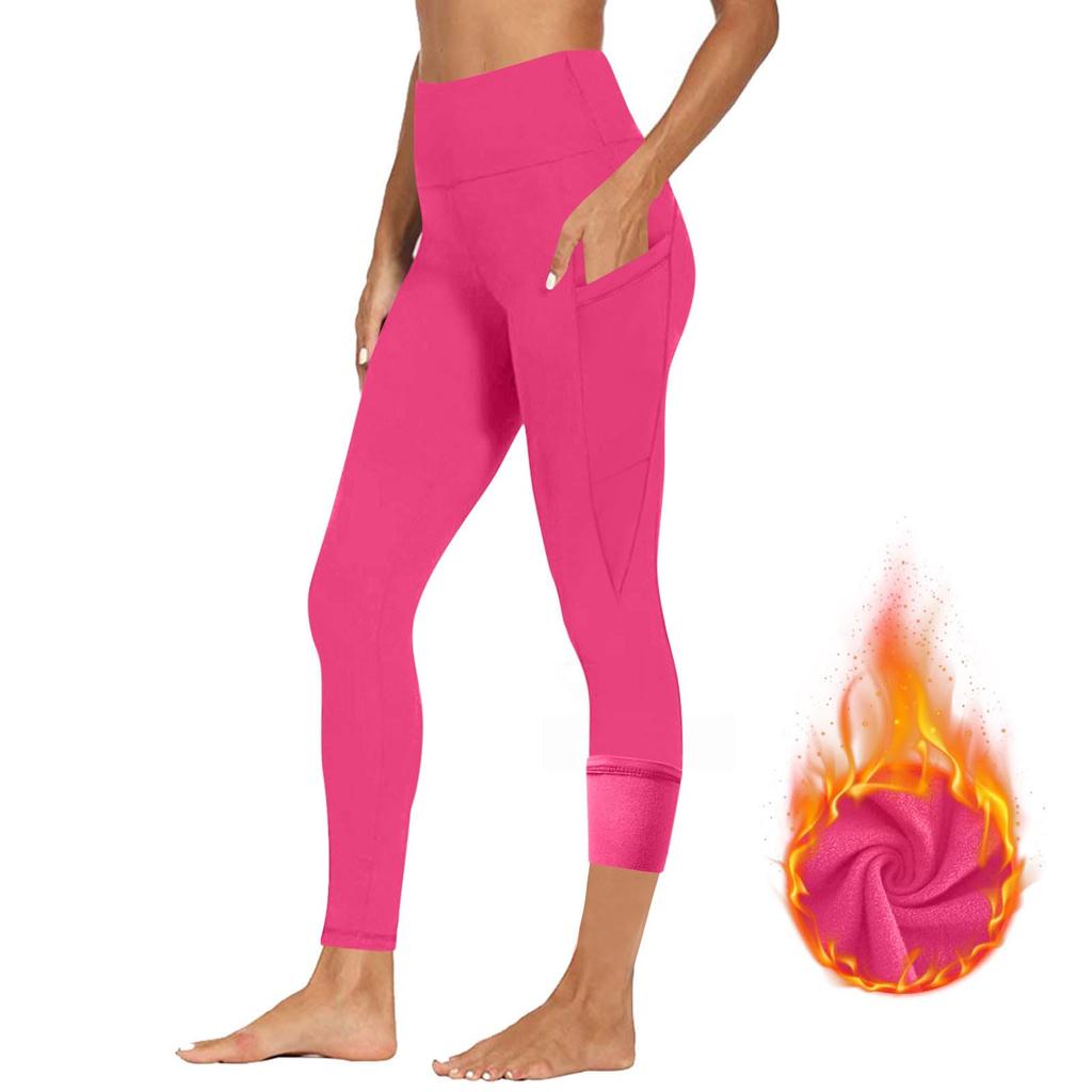 High Waisted Fleece Lined Leggings Women Lightweight Yoga Pants Casual Workout Thermal Warm Tights With Pockets