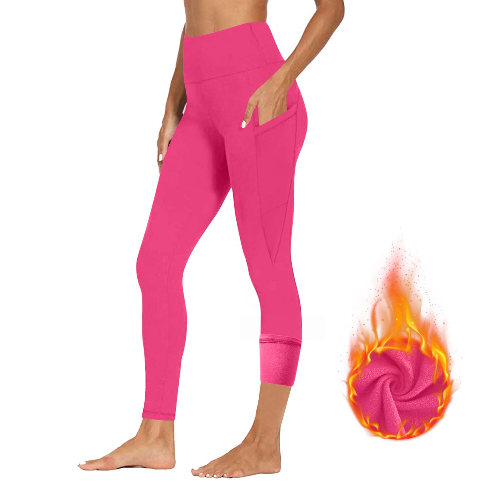 High Waisted Lined Leggings Women Lightweight Yoga Pants Casual Workout Thermal Warm Tights With Pockets L