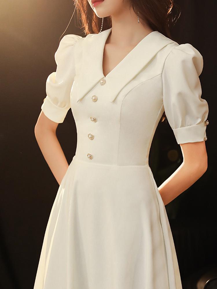 Women's High-End Light Luxury White Summer Doll Collar Evening Dress