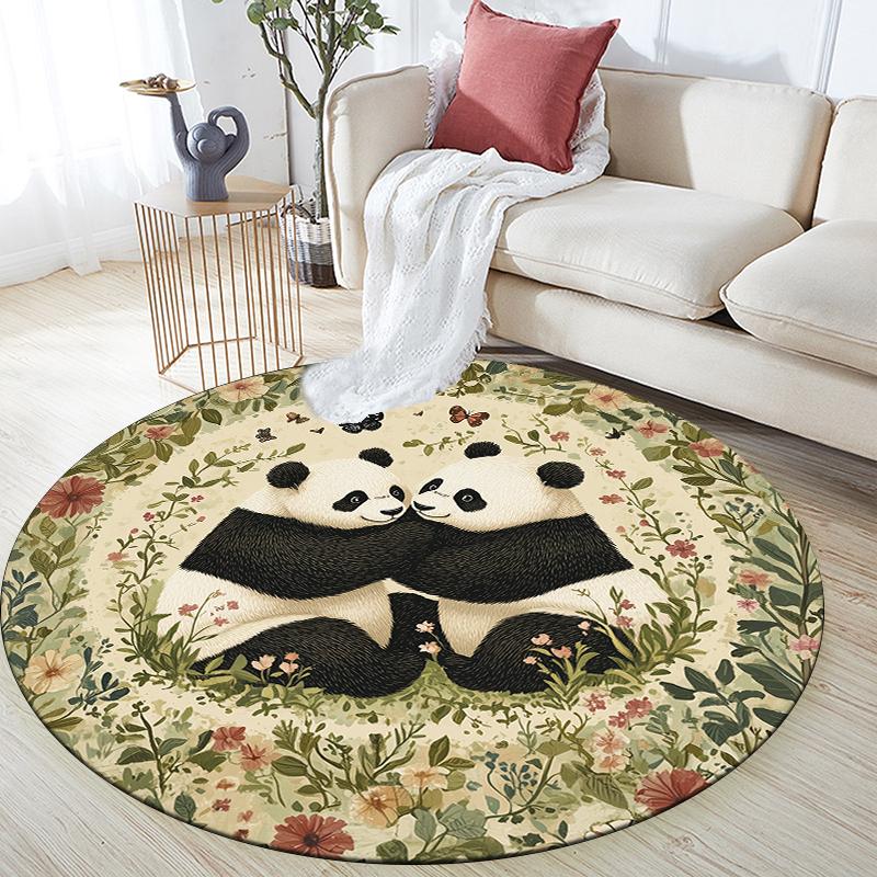 Panda and Grassland Pattern Round rug,Carpet Rug for Living Room Bedroom Sofa Playroom Decor,Non-slip Floor Mat,Holiday Gifts and Birthday Gifts