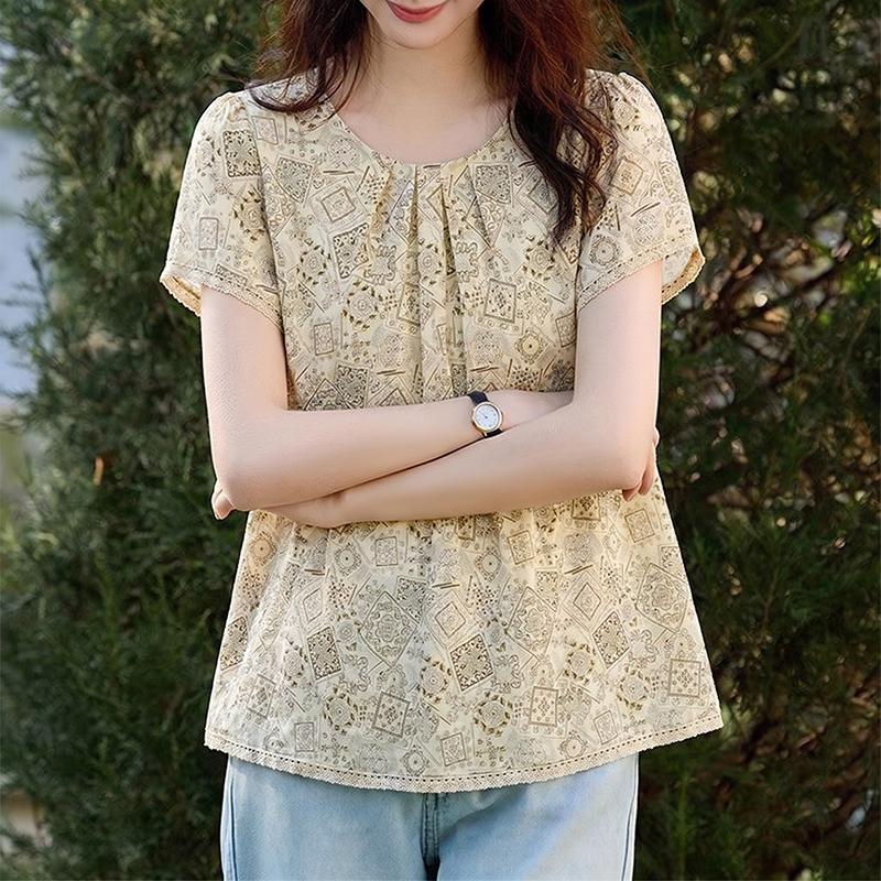 ZANZEA Women Ethnic Print Summer Casual Round Neck Short Sleeve Blouse