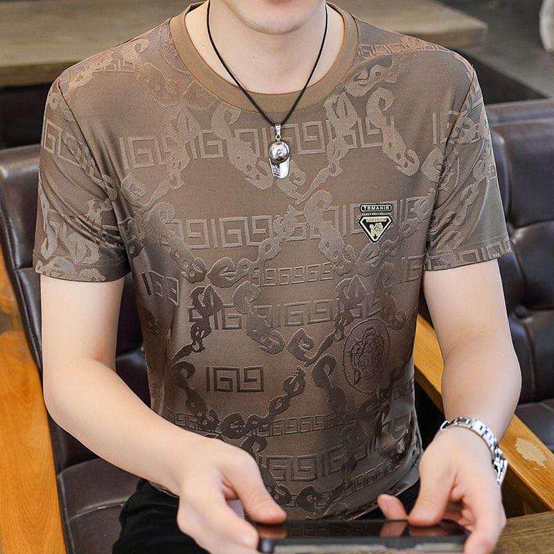 Men's Summer Ice Silk Quick Dry Slim Fit T-Shirt - Casual Round Neck Short Sleeve, Breathable & Elastic