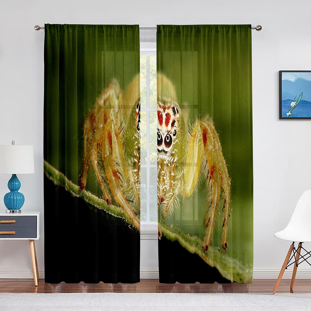 Black Spider Dry Tree Sheer Voile Curtains Window Treatment for Kitchen Living Room Bedroom Spider Web Chiffon Tulle Curtains