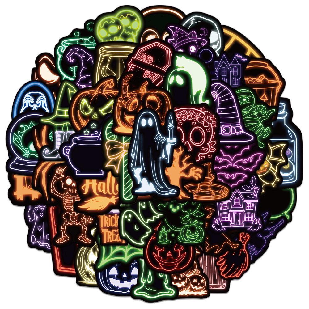 50 Cute Neon Halloween Cartoon Stickers for DIY Decor: Phone Cases, Water Bottles, Notebooks
