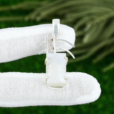 925 Sterling Silver Rectangle Natural Rainbow Moonstone Mother Pendant Jewelry