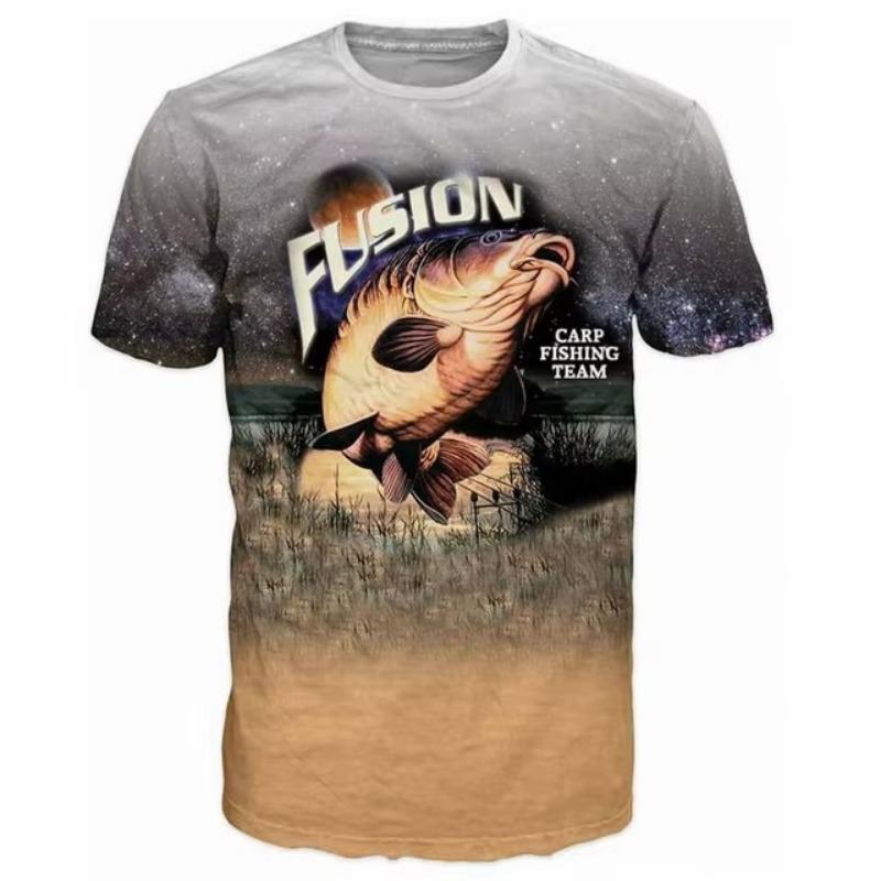 Men's Retro Fishing T-shirt 3D Printed Casual Short Sleeve Loose Men's T-shirt Sportswear