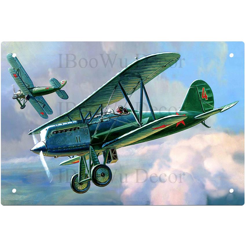 Airplane Fighter Vintage Metal Signs American Style Aircraft Wall Sticker Painting Poster Pub Bar Room Decor
