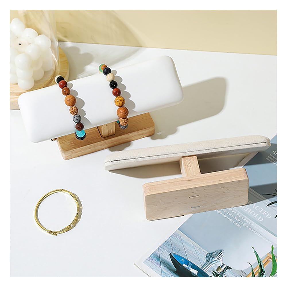 Stylish PU watch stand with natural wood accents for perfect for home retail display T-shaped stand/accessory 2-4 watches, (black)