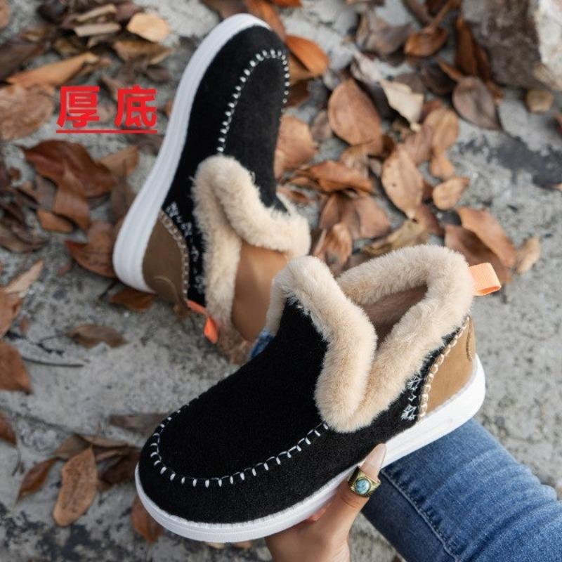 New snow boots women's warm velvet Martin boots flat bottom color matching short tube high top large size women's boots