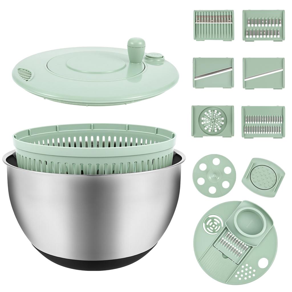 1 Pc Salad Spinner Stainless Steel/Plastic  Large Lettuce Washer Spinner with Blade Multi-functional Vegetable Dryer for Kitchen