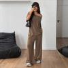 Off-the-shoulder Wide-leg Pants Set - Spring/Summer Women's Casual Sports Short-sleeved Two-piece Loose Pants