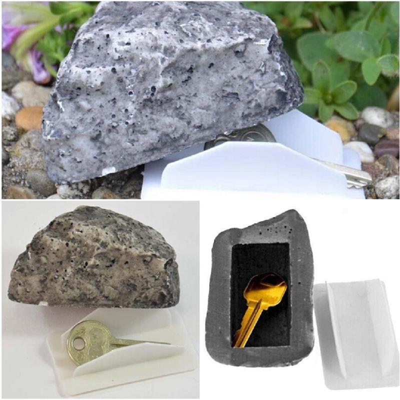 Outdoor Spare Key House Safe Hidden Hide Storage Security Rock Stone Case Box