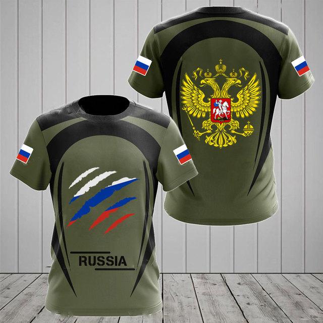 Russian Flag Military Graphic 3D Printing Summer Men's Tough Guy Style Casual Sports Loose Round Neck Short Sleeve T-shirt Tops