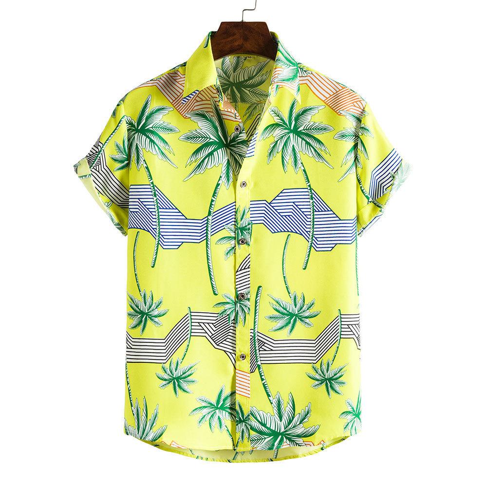 Spring and Summer Men's Beach Shirt Hawaiian Short Sleeve Flower Shirt Men's