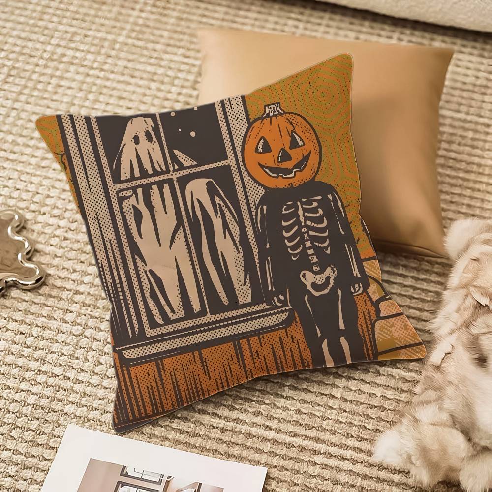 H-Хэллоуин P-Тыква Наволочка Противопылевой клещ Наволочка Невидимая молния шелковистый плюш Диван 12x12Inch