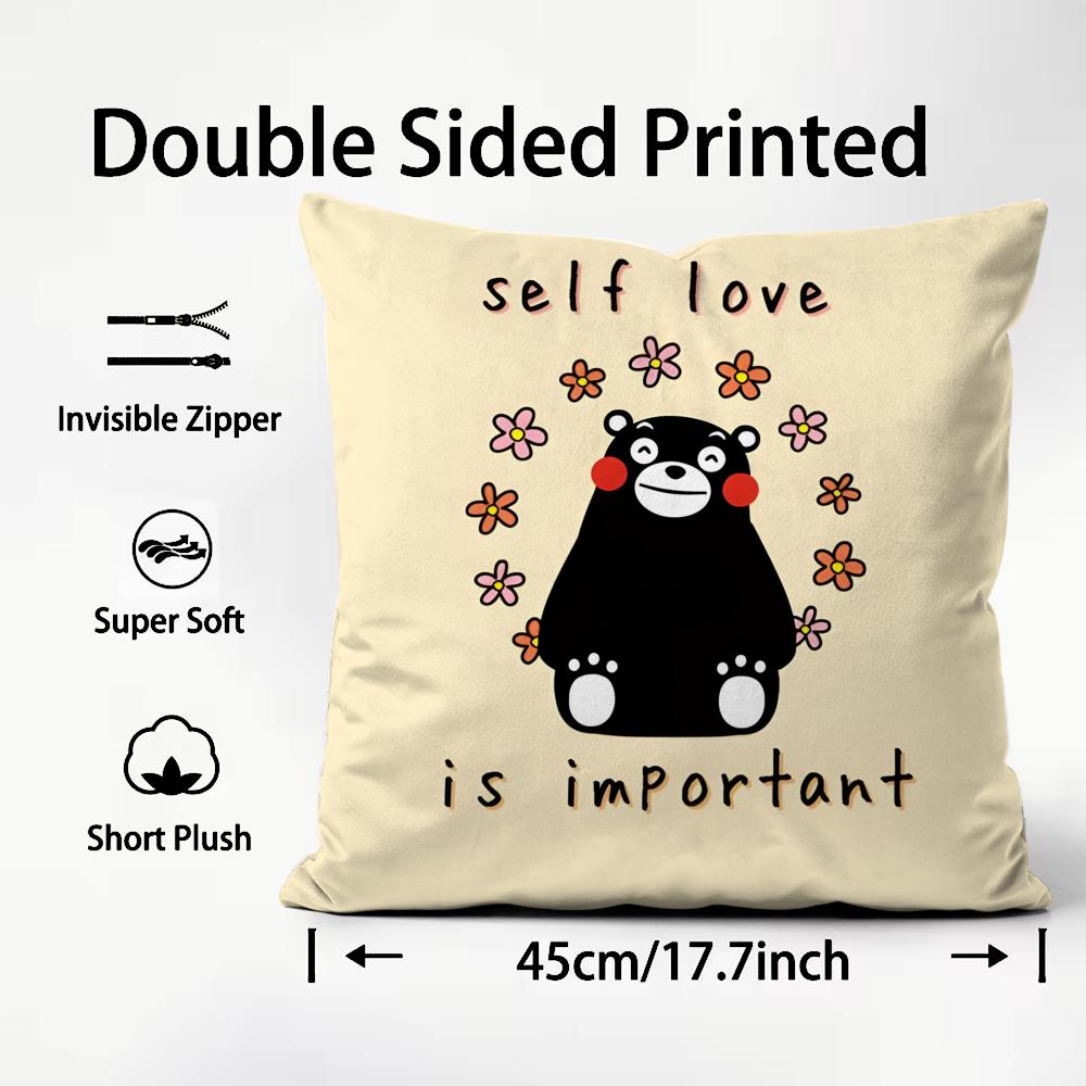 Classic Cartoon Character Kumamon Cushion Cover Soft & Easy-Wash Pillow Case – Versatile For Couch, Bed, Travel And Office