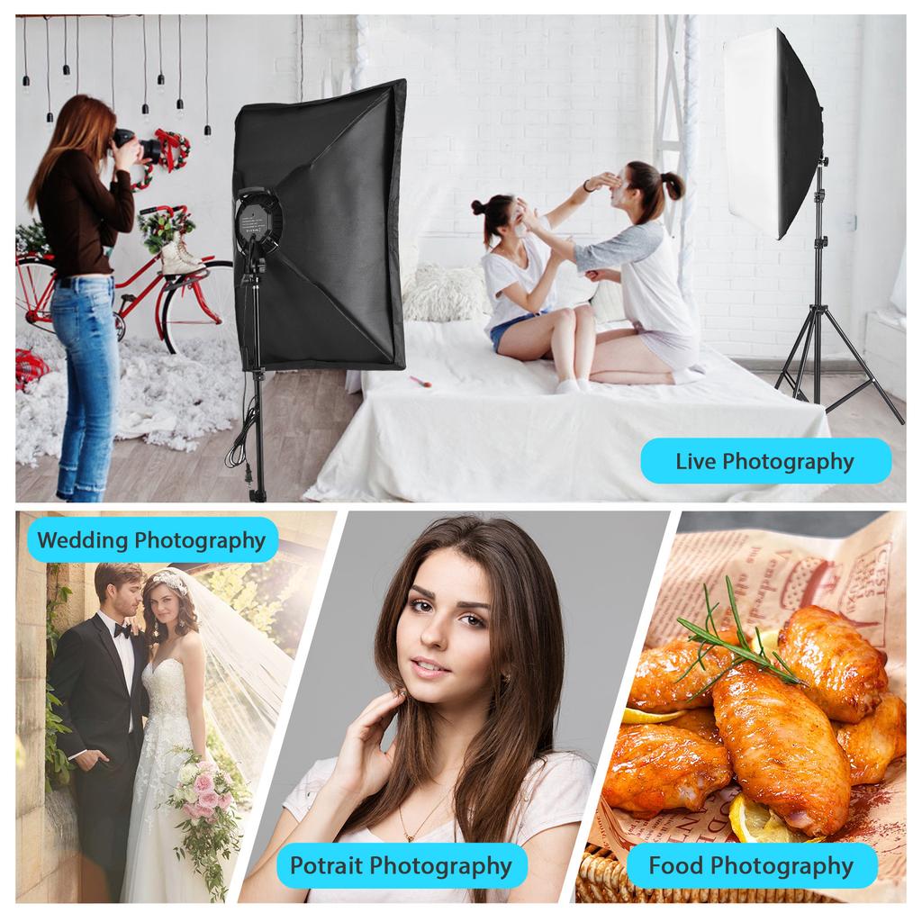 Studio Photography Light Kit Softbox Lighting Kit with 50x70cm Softbox *2 + 80W Bi color LED Video Light *2 + Metal