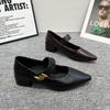 French thick heel single shoes women's 2025 autumn new metal buckle pointed head shallow mouth foreign style word with Mary Jane women's shoes