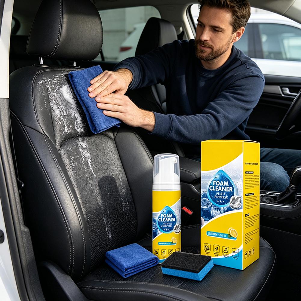 Multi-Purpose Car Foam Cleaner Lemon Scent Strong Decontamination Interior Leather Seat Spray Rinse-free Eliminate Odors Cleaner