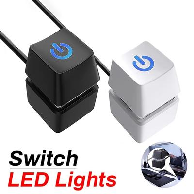 Computer Desktop Switch 1.8m Cable Blue LED PC Motherboard External Start Power On/Off Button Extension Cable For Home & Office